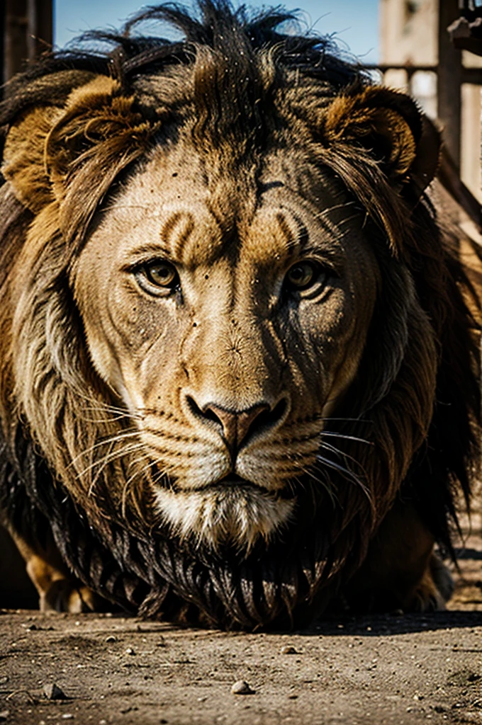 Photo realism, lion horde, big lion in the middle