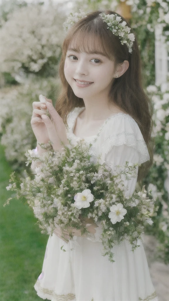 A detailed CG Unity 8K wallpaper, masterpiece, best quality, exquisite lighting and shadows, dramatically beautiful image, cinematic lens effect, Sailor Moon (1.4), delicate facial features, cute smile, starry eyes, (lush green hair), tight top, white gloves, miniskirt, dynamic pose, lying in a blooming garden, floral garden background, outstanding detail, excellent lighting, wide-angle, superb rendering, proudly showcasing its kind