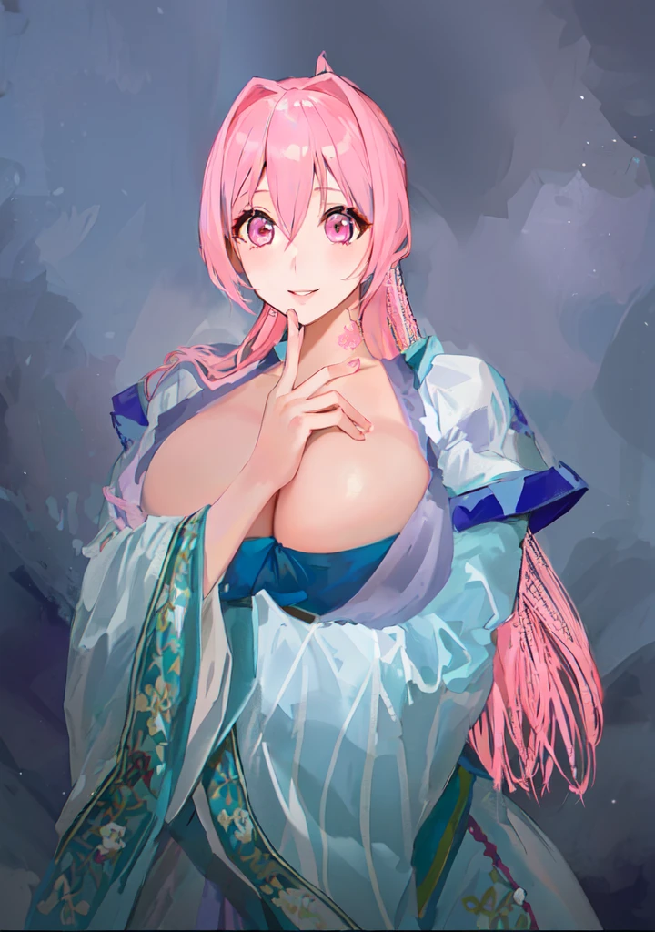 Pink Hair、Anime Girl,Pink eyes, Produced in collaboration with Anime Painter Studio, In the anime painter studio, , Sonison,超级Sonison,Celluloid,Three Kingdoms,Chinese style,antiquity,Hanfu,,Huge Breasts,Good shape,Pink ponytail,Pink long hair,Costume,包不住的Huge Breasts,Cute girl,Noble,Pink long hair,Smile,Satomi light diamond,Blazing Horse,Makeup on the lips,Light pink lips,Sexy lips