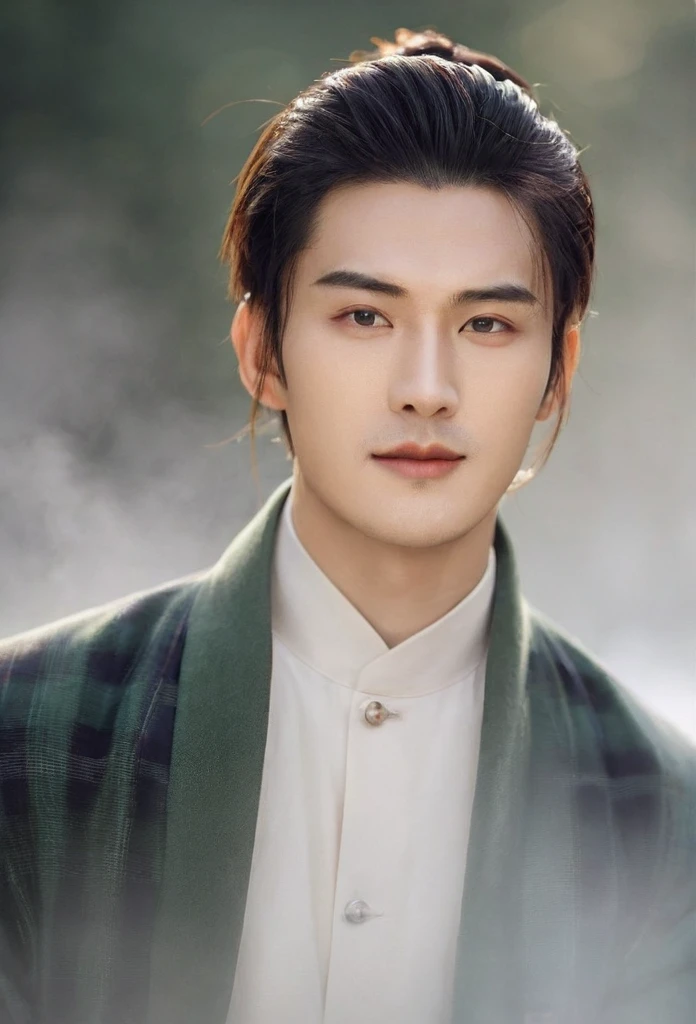 (Male character design), half body photo, staring at the camera,
(A close-up of Chinese handsome man Wei Jie brewing tea), he has a handsome face, delicate features, tall and straight figure, delicate and fair skin, picturesque eyebrows, and an unparalleled appearance. His eyes are bright and lively, making people involuntarily fall in love with him. His hairstyle is combed into a high bun, making him particularly handsome. (Wearing a plaid coat)
HD, High Quality, HD Analysis, 32k, Surrealism,