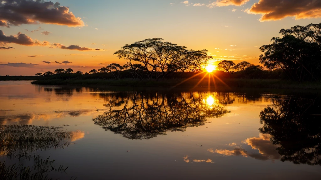 Sunset in the Pantanal, Mato Grosso do Sul, Brazil, South America