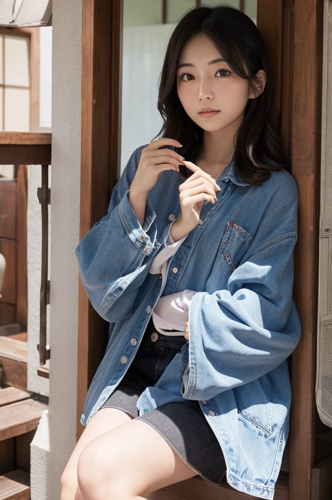 Japanese women 20-year-old women、it's raining、Wearing a shirt、Your clothes are wet、Her underwear is visible
