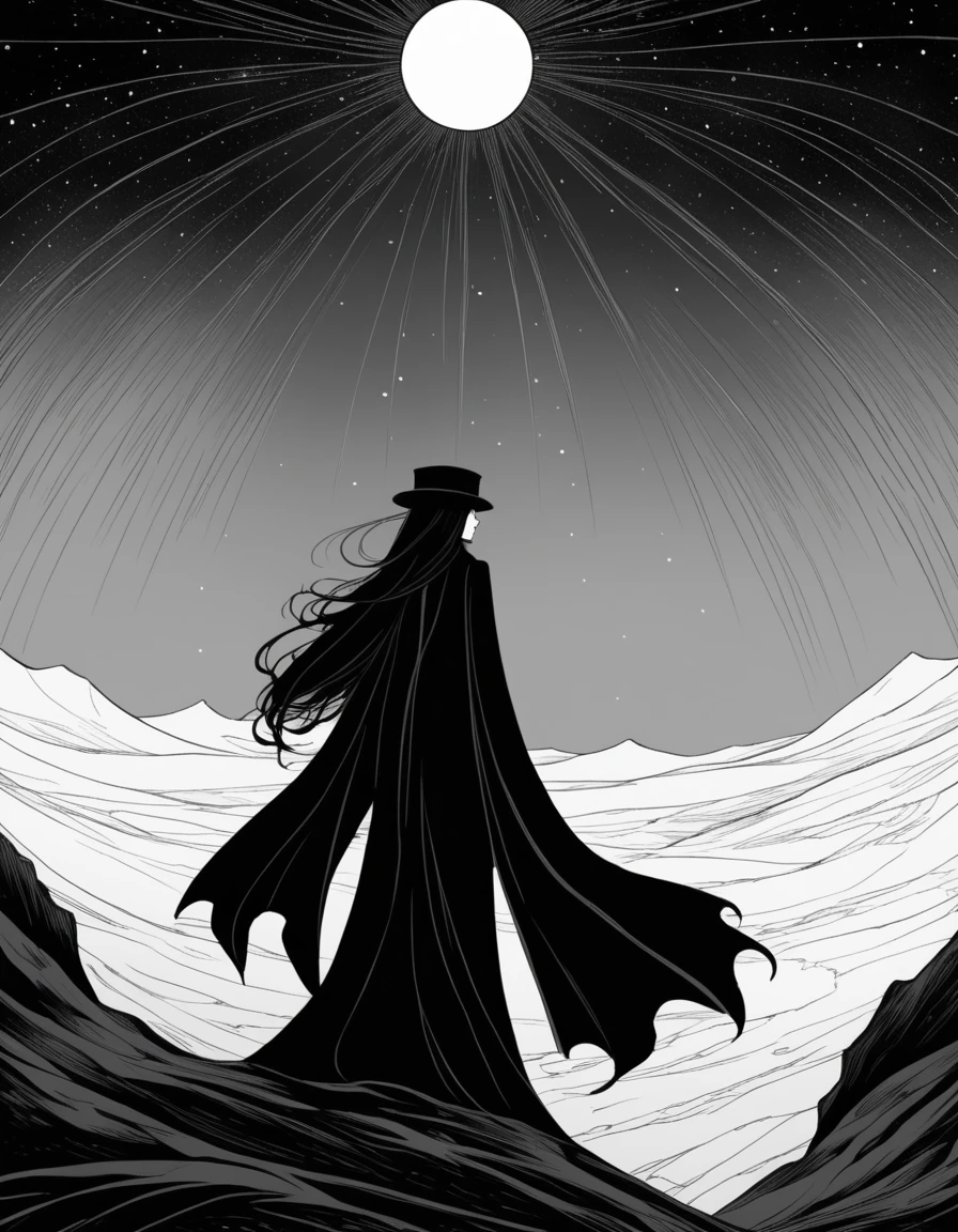 Aubrey Beardsley style,Mystery Book Cover Art, There is a lot of suspense, Dark, atmosphere, Dark "Imagine a vast desolate space,The spectral landscape unfolds from the surrounding haze, It's as if the fabric of reality has lost its color and vibrancy. Crystalline Monolith,(Smooth, Full of mysterious patterns, With magical light:1.8)Rising from the barren land like a forgotten fragment of knowledge, Casting an eerie glow across the featureless landscape, Artworks should evoke an unsettling sense of alienation, The line between nothingness and existential despair becomes blurred, Put the audience into a state of numbness and indifference.", Bright colors