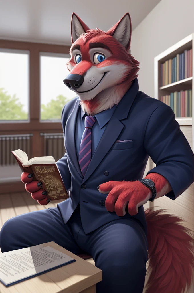 Ivan Fedorovich Wolfbach (Novosibirsk) ,tall handsome, wolf,young, 24 years, brown fur,Kind,(red body:1.3),beautiful blue eyes,Novosibirsk,dressed, shirt, purple tie, trousers,pink sandals,wolf, detailed fur, male,paw pads, finger claws,At the viewer, 5 fingers, paws, 5 fingers, smile, wrist watch, т nextel,by xenoforge, (difficult, high detail, digital photography, soft focus, RAW variety вкдущий передачи,Very close to the camera, variety,Novosibirsk, smile, good mood, positive, Very close to the camera, is sitting, poet of books, is sitting за компьютером столом, apartment, holding a pen,
Photorealism, realistic, digital style, Subsurface scattering,I look at the viewer,smdit writes a book, a glass of water, handle, paper,
masterpiece, Best quality, ultra realistic, 8 thousand.)