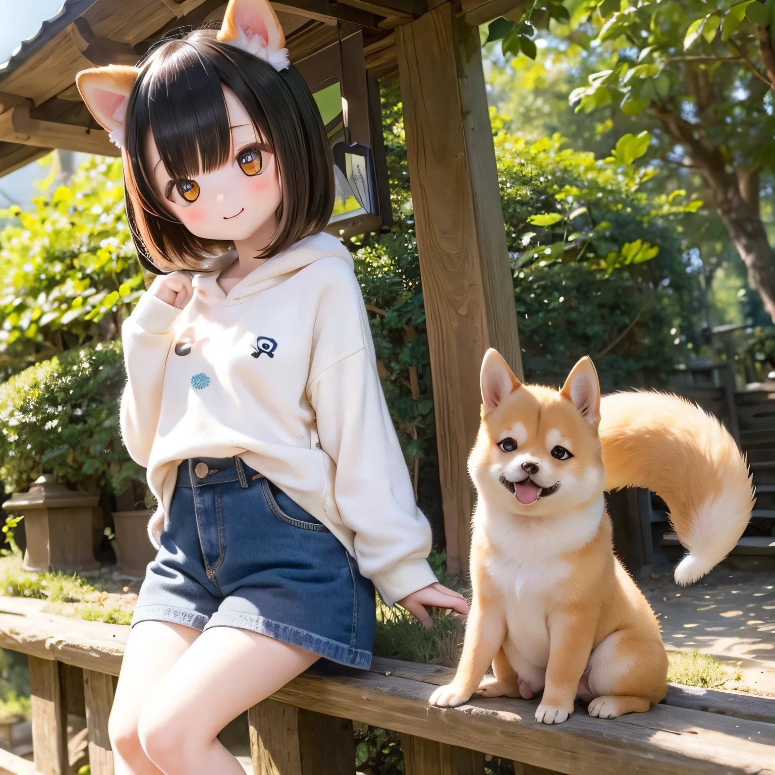 Shiba Inu girl rural scenery
