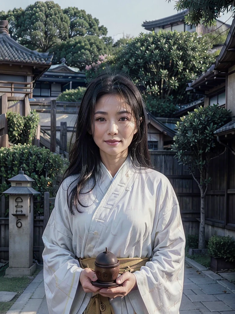(masterpiece:1.4), (extremely high resolution : 1.3), (intricate award winning picture : 1.3), (retro picture : 1.1), (desaturated colors : 1.1), (Film Grain : 1.1), (scene from old japanese film : 1), (looking to the side : 1.3), (60-year-old woman:1.5),(Facial wrinkles:1.2),Captivating smile, (long hair : 1.1), (Wearing an elegant kimono), Mature Woman, pores, skin blemishes, dull skin, detailed skin, detailed background, traditional japanese old house