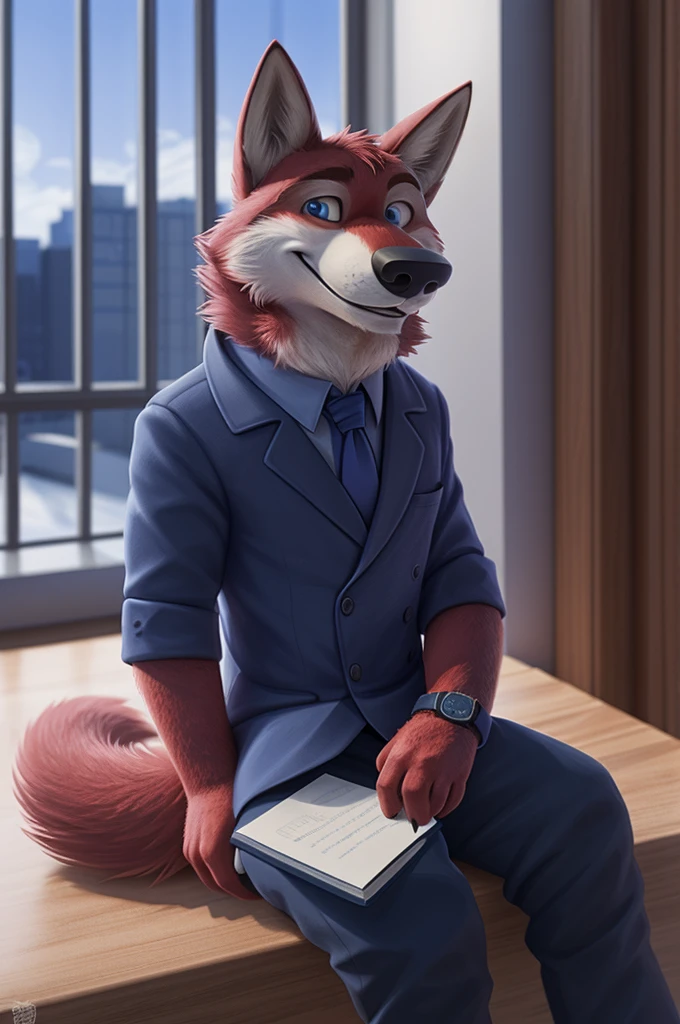 Ivan Fedorovich Wolfbach (Novosibirsk) ,tall handsome, wolf,young, 24 years, brown fur,Kind,(red body:1.3),beautiful blue eyes,Novosibirsk,dressed, shirt, purple tie, trousers,pink sandals,wolf, detailed fur, male,paw pads, finger claws,At the viewer, 5 fingers, paws, 5 fingers, smile, wrist watch, т nextel,by xenoforge, (difficult, high detail, digital photography, soft focus, RAW variety вкдущий передачи,Very close to the camera, variety,Novosibirsk, smile, good mood, positive, Very close to the camera, is sitting, poet of books, is sitting за компьютером столом, apartment, holding a pen,
Photorealism, realistic, digital style, Subsurface scattering,I look at the viewer,smdit writes a book, a glass of water, handle, paper,
masterpiece, Best quality, ultra realistic, 8 thousand.)