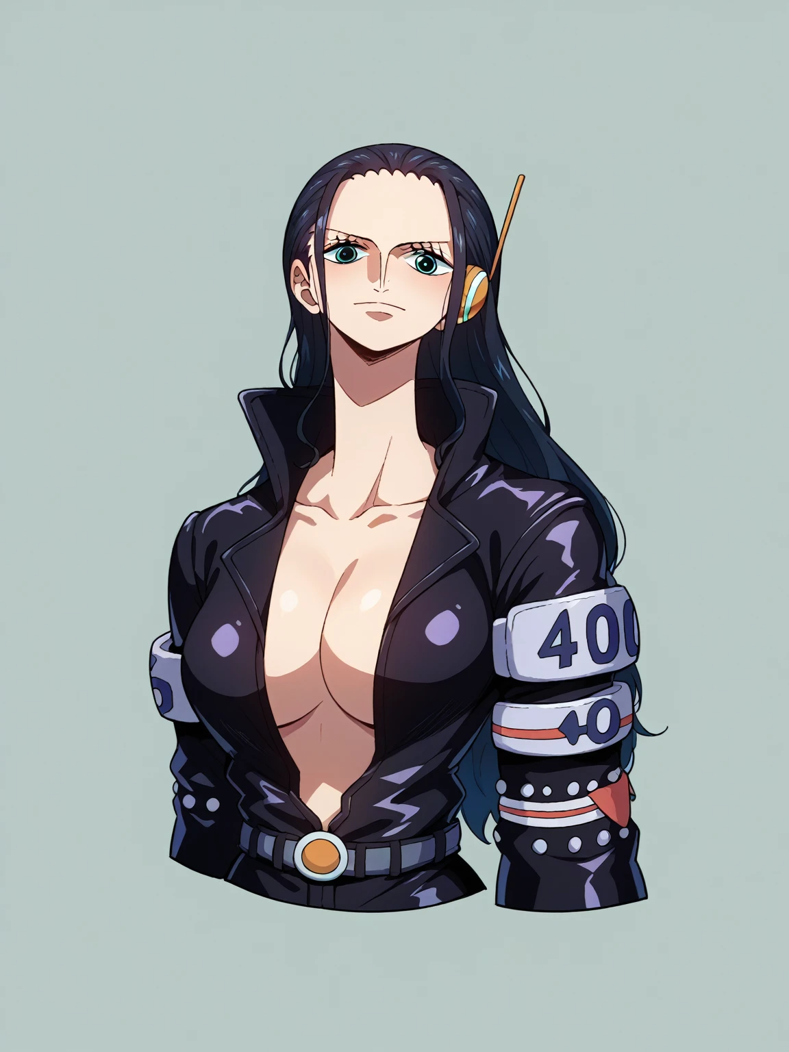 score_9, score_8_up, score_7_up, score_6_up, score_5_up, score_4_up, BREAK, source_anime, 1girl, nicoeh wearing  a black jacket, nico robin,
upper body, looking at viewer, simple background , full body covered