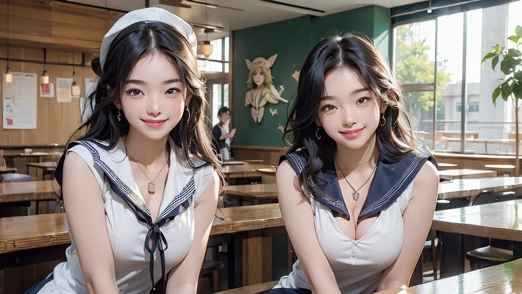 
((((((((Emphasize cleavage))))))))
((((((((A female junior high school student in a sexy white sleeveless sailor uniform))))))))

(((((((お洒落でcuteInside the Starbucks store)))))))
8K、RAW Photos、Highest quality、Super detailed、Super Resolution、Ultra HD、8K壁紙、Amazing details



(((((((Inside the Starbucks store)))))))、
((((((Sit down and eat cake、Drink Starbucks coffee、smile))))))、((Heart Necklace))




Modern and sleek design：Interior design using natural materials、Many of the designs are warm and made using wood and metal.。
Large windows：自然光をたっぷり取り入れるためのLarge windowsがあり、Providing a bright and open space。
Green Interior：Potted plants are effectively placed、It creates a relaxing atmosphere。
artwork：Works by local artists、Starbucks-related art on display。
Cozy seating：Cushioned chairs and sofas、Bar sheet etc.、A variety of seating options available。
Open kitchen area：Being able to see how drinks and food are made、We provide peace of mind and transparency。
Unique lighting：Antique lamps and chandeliers、Modern lighting fixtures are used。
Comfortable background music：Relaxing music is playing、A comfortable space is provided。
Wide々Table space：一人でもグループでも使いやすいWide々There is a table with。
Community Table：There is a large table where you can socialize with other customers.。
Seasonal decorations：The decorations are themed according to the season.。
Design with a local feel：The design incorporates the local culture and characteristics.。
Fragrance production：コーヒーの香りが店内にWideがり、A space that satisfies the five senses has been created.。
Conversation with a barista：フレンドリーなConversation with a baristaが楽しめるカウンターエリアがあります。




8K、RAW Photos、Highest quality、masterpiece:1.2、Super detailed、Super Resolution、Ultra HD、8K壁紙、Amazing details、Photorealistic:1.4、Having fun by the water、Full Body Shot、Full body photo、High-resolution RAW color photos、Professional photos、A scene full of emotion、Very detailed and beautiful、Ultra HD、8K壁紙、Amazing details、Huge file sizes、Highly detailed beautiful girls、Highly detailed face Highly detailed eyes、Extremely realistic skin、 Highly detailed fingers, Highly detailed nose, Highly detailed mouth, Perfect Anatomy, Highly detailed background, Highly detailed clothing, Teen, cute女の子, Famous Japanese Idols, cute, Realistic body, Slender, White skin, Glowing Skin, Slim body, Realistic Face, Delicate eyes, double eyelid, 





