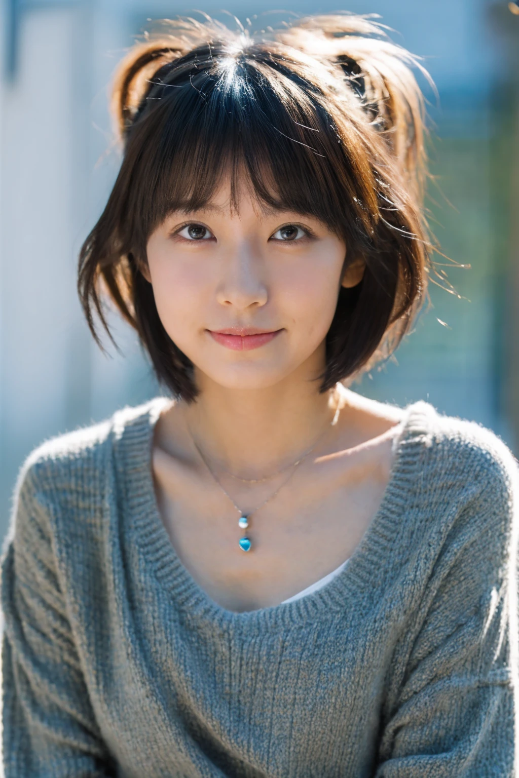 (Highest quality, 8K, 32k, masterpiece, Ultra-high resolution:1.2),Beautiful Japanese Women Photos, Rainbow clothes、Rainbow hoodie、Large Breasts, Very short bob hair,Gray Hair, necklace, Simple Background, From above, View your viewers,White Hair、White background、Colorful clothing、whole body、whole bodyのポートレート、piece