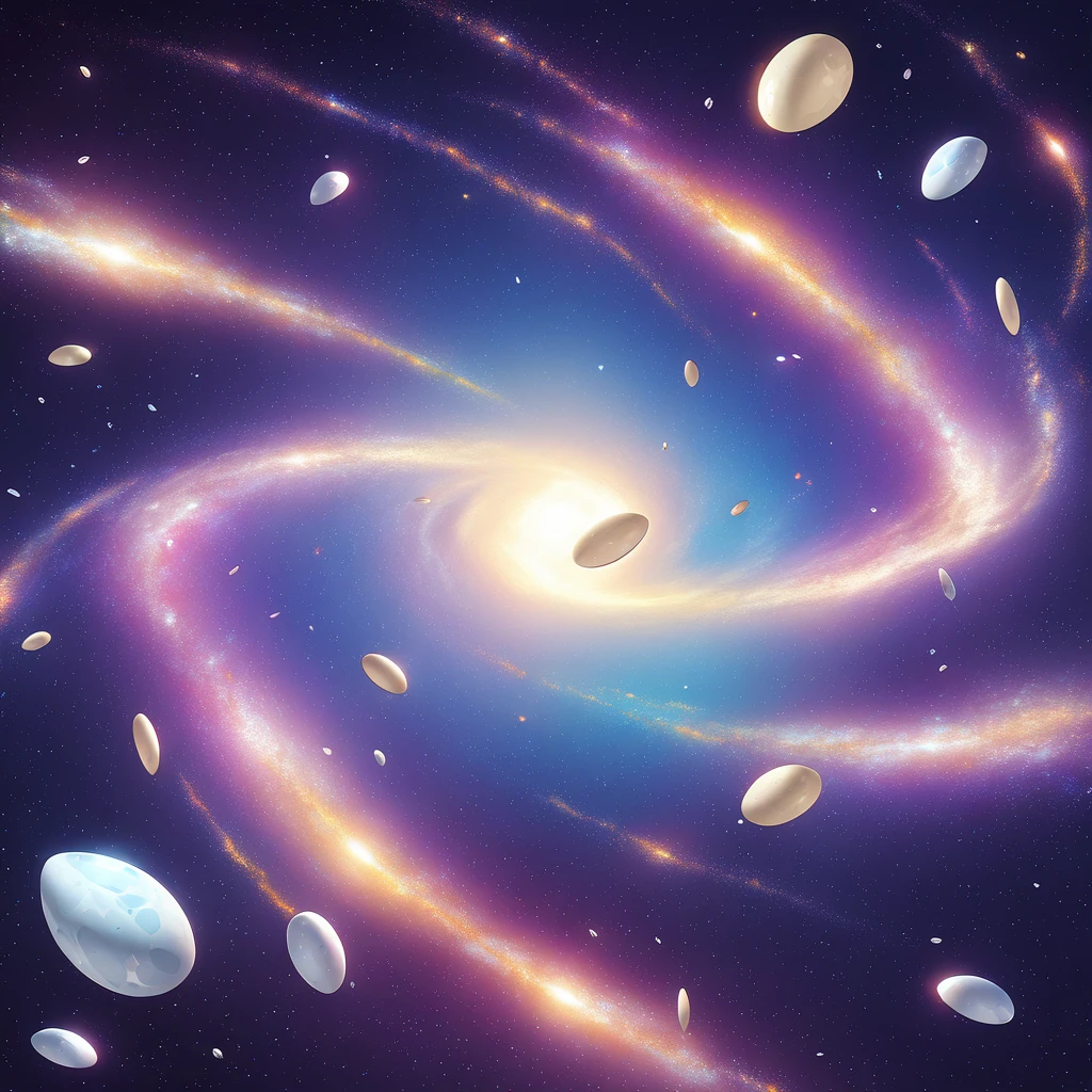 broken egg spilling galaxy's in game cg art style