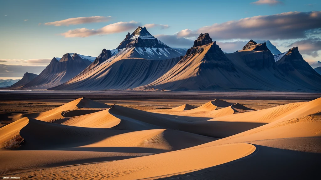 Sand dunes on the Stokksnes on southeastern Icelandic coast with Vestrahorn (Batman Mountain). Iceland, Europe.