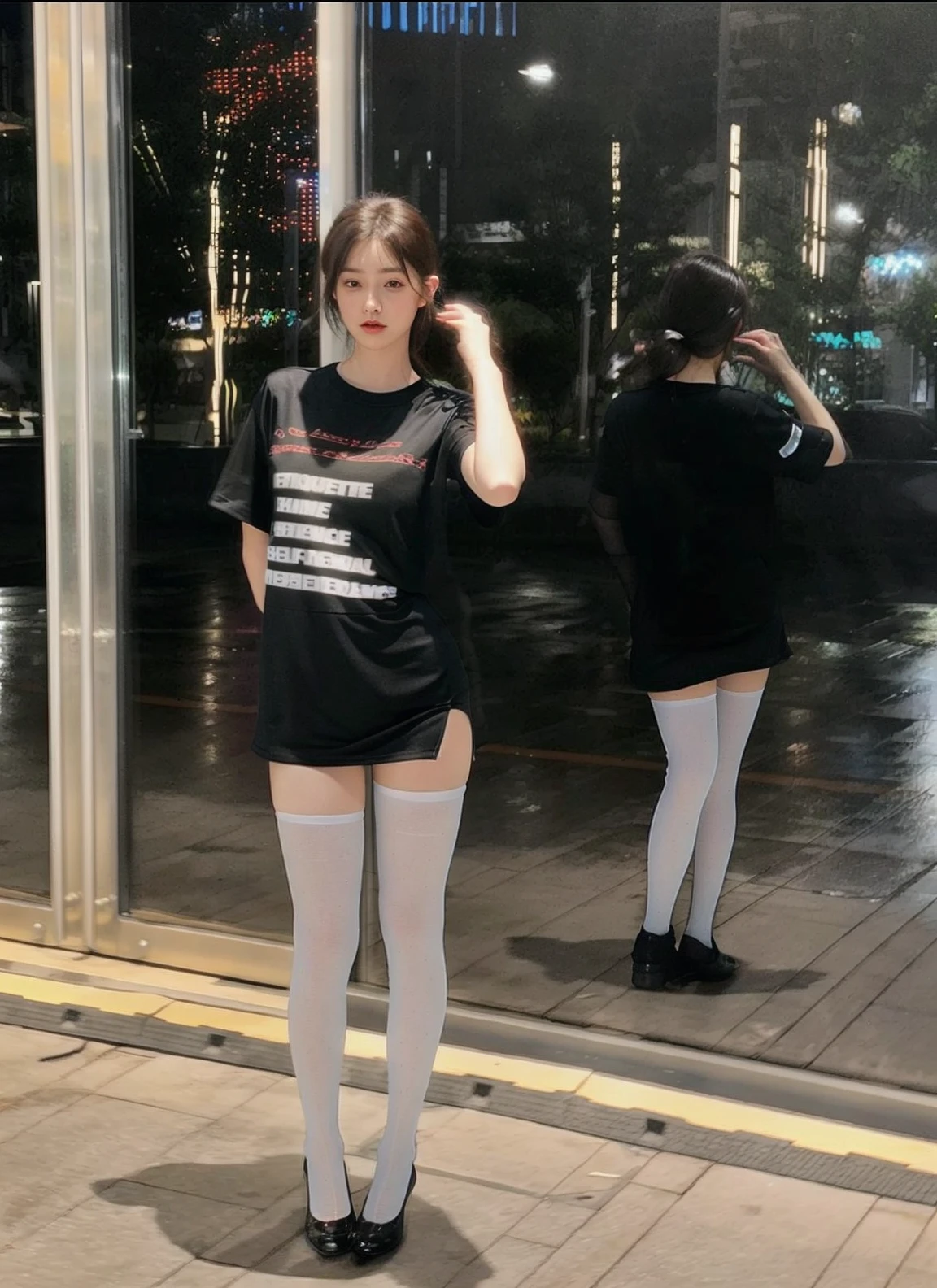 Realistic junior idol, 12 years old, JK clothes, thin legs, (see-through), (sensual).