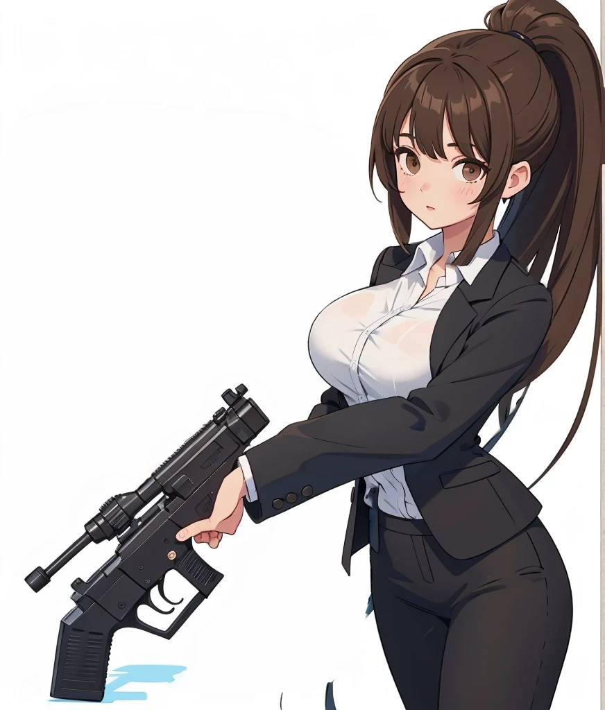 holding pistol, simple gun in hand, gun held on standby
