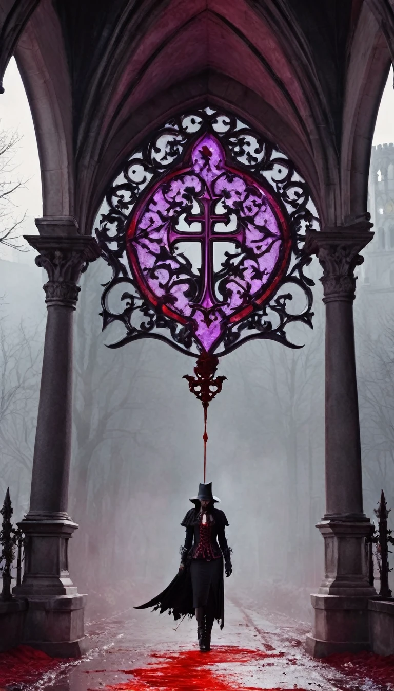 （Messenger from hell：1.4），cross，a huge vampire，Sickle seen from below，hell，magma，flame，（purple flame：1.3），There is fresh blood on the ground，blood pool，dripping blood，Gothic aesthetic，bat、Rose、castle、cross、blood、church cemetery，The mystery of gothic style、solemn and profound，gothic style，gothic style lace clothes、Rose symbolizes romance、grave、vampire、witch、ruins、gothic cathedral，Series of gothic symbols