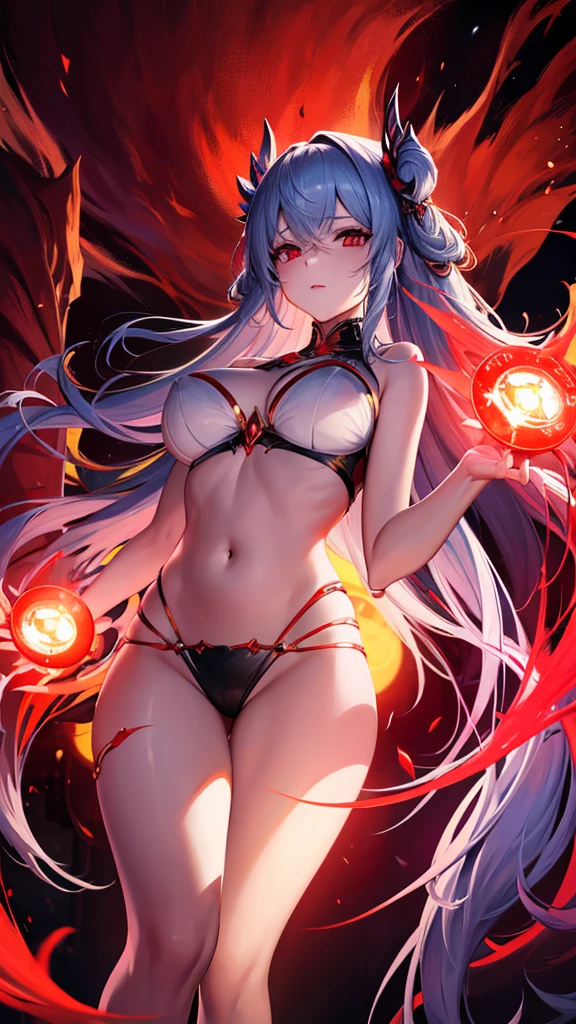 The goddess faces forward and holds out her hands、A red light on the right、 With a blue light in his left hand、Asking which one to choose。 Anime Images