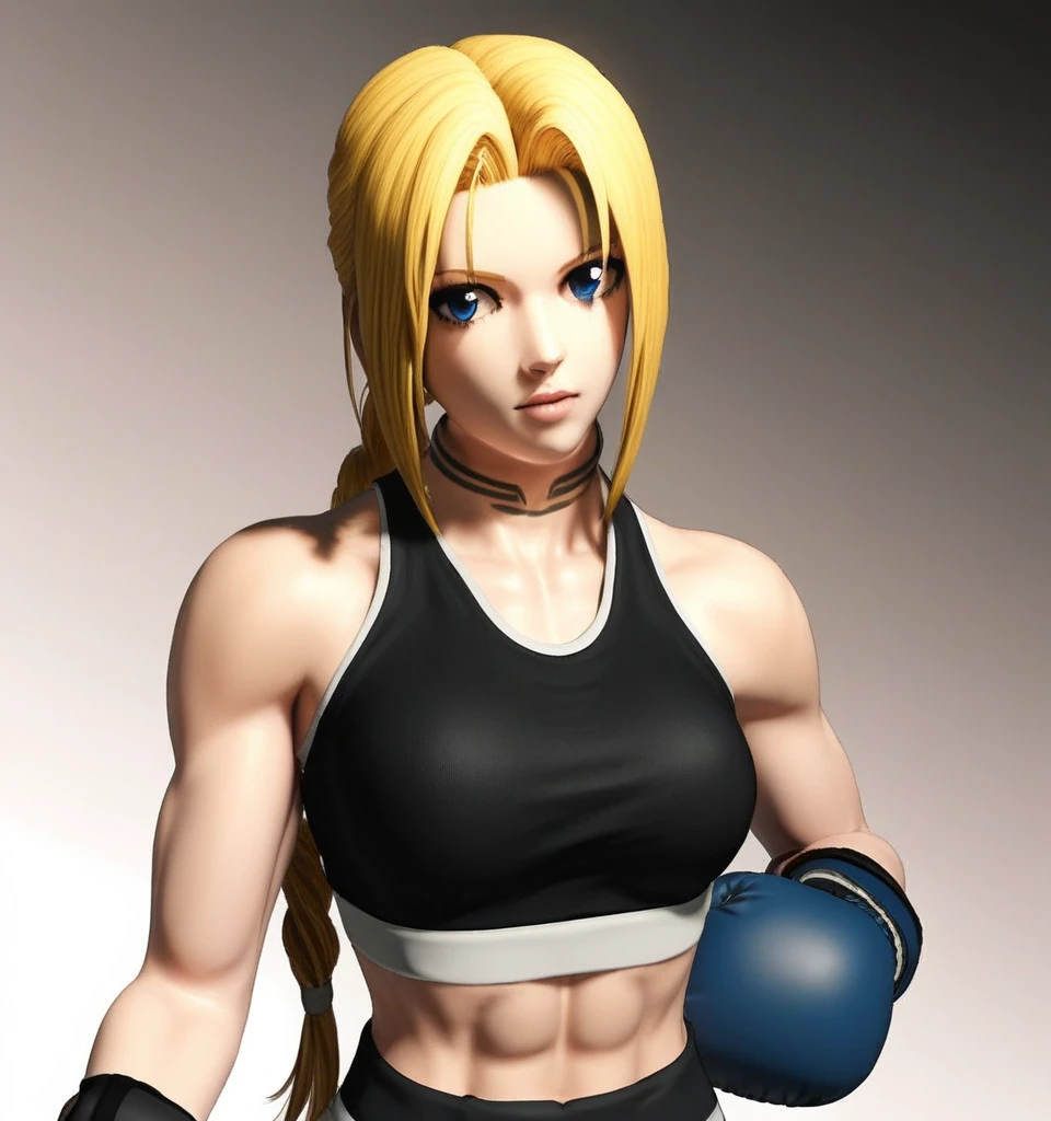 score_9, score_8_up, score_7_up, score_6_up, Detailed Background, BREAK
 koasmirage, 1girl, long hair, sports bra, klausian neck markings, blonde hair, blue eyes, single braid,BREAK
boxing ring, boxing gloves, mma,