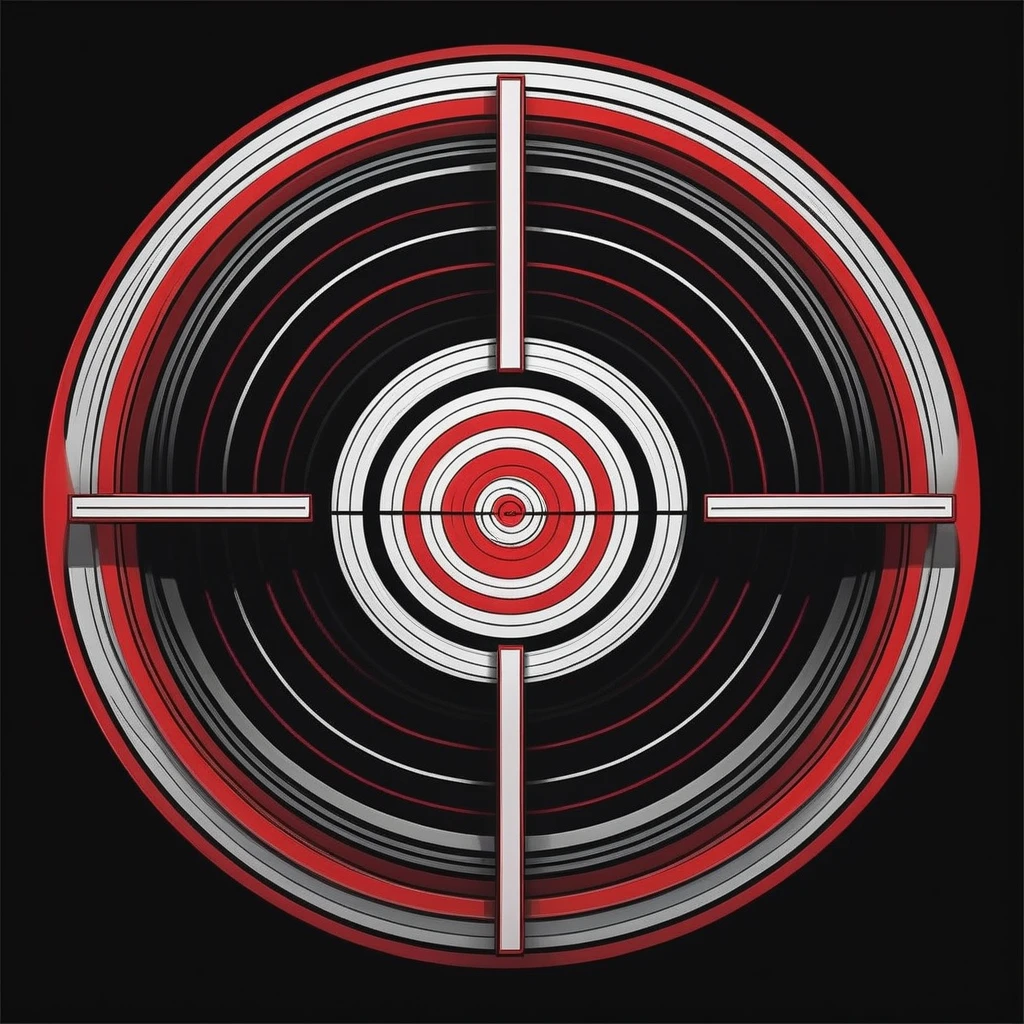 illustration drawing target front view on black background detailed illustration volumetric game drawing style drawing game style front, smooth, good render, clear, smooth, red and white