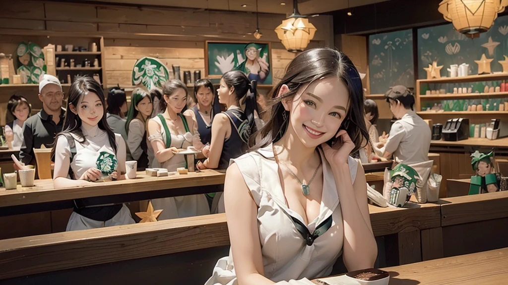 
(((((Emphasize cleavage)))))
((((((A woman in a sleeveless white sailor suit))))))
((((((((Heavy makeup))))))))
(((I can see my belly button)))
(((((((お洒落でcuteInside the Starbucks store)))))))
8K、RAW Photos、Highest quality、Super detailed、Super Resolution、Ultra HD、8K壁紙、Amazing details



(((((((Inside the Starbucks store)))))))、
((((((Sit down and eat cake、Drink Starbucks coffee、smile))))))、((((Heart Necklace))))




Modern and sleek design：Interior design using natural materials、Many of the designs are warm and made using wood and metal.。
Large windows：自然光をたっぷり取り入れるためのLarge windowsがあり、Providing a bright and open space。
Green Interior：Potted plants are effectively placed、It creates a relaxing atmosphere。
artwork：Works by local artists、Starbucks-related art on display。
Cozy seating：Cushioned chairs and sofas、Bar sheet etc.、A variety of seating options available。
Open kitchen area：Being able to see how drinks and food are made、We provide peace of mind and transparency。
Unique lighting：Antique lamps and chandeliers、Modern lighting fixtures are used。
Comfortable background music：Relaxing music is playing、A comfortable space is provided。
Wide々Table space：一人でもグループでも使いやすいWide々There is a table with。
Community Table：There is a large table where you can socialize with other customers.。
Seasonal decorations：The decorations are themed according to the season.。
Design with a local feel：The design incorporates the local culture and characteristics.。
Fragrance production：コーヒーの香りが店内にWideがり、A space that satisfies the five senses has been created.。
Conversation with a barista：フレンドリーなConversation with a baristaが楽しめるカウンターエリアがあります。




8K、RAW Photos、Highest quality、masterpiece:1.2、Super detailed、Super Resolution、Ultra HD、8K壁紙、Amazing details、Photorealistic:1.4、Having fun by the water、Full Body Shot、Full body photo、High-resolution RAW color photos、Professional photos、A scene full of emotion、Very detailed and beautiful、Ultra HD、8K壁紙、Amazing details、Huge file sizes、Highly detailed beautiful girls、Highly detailed face Highly detailed eyes、Extremely realistic skin、 Highly detailed fingers, Highly detailed nose, Highly detailed mouth, Perfect Anatomy, Highly detailed background, Highly detailed clothing, Teen, cute女の子, Famous Japanese Idols, cute, Realistic body, Slender, White skin, Glowing Skin, Slim body, Realistic Face, Delicate eyes, double eyelid, 





