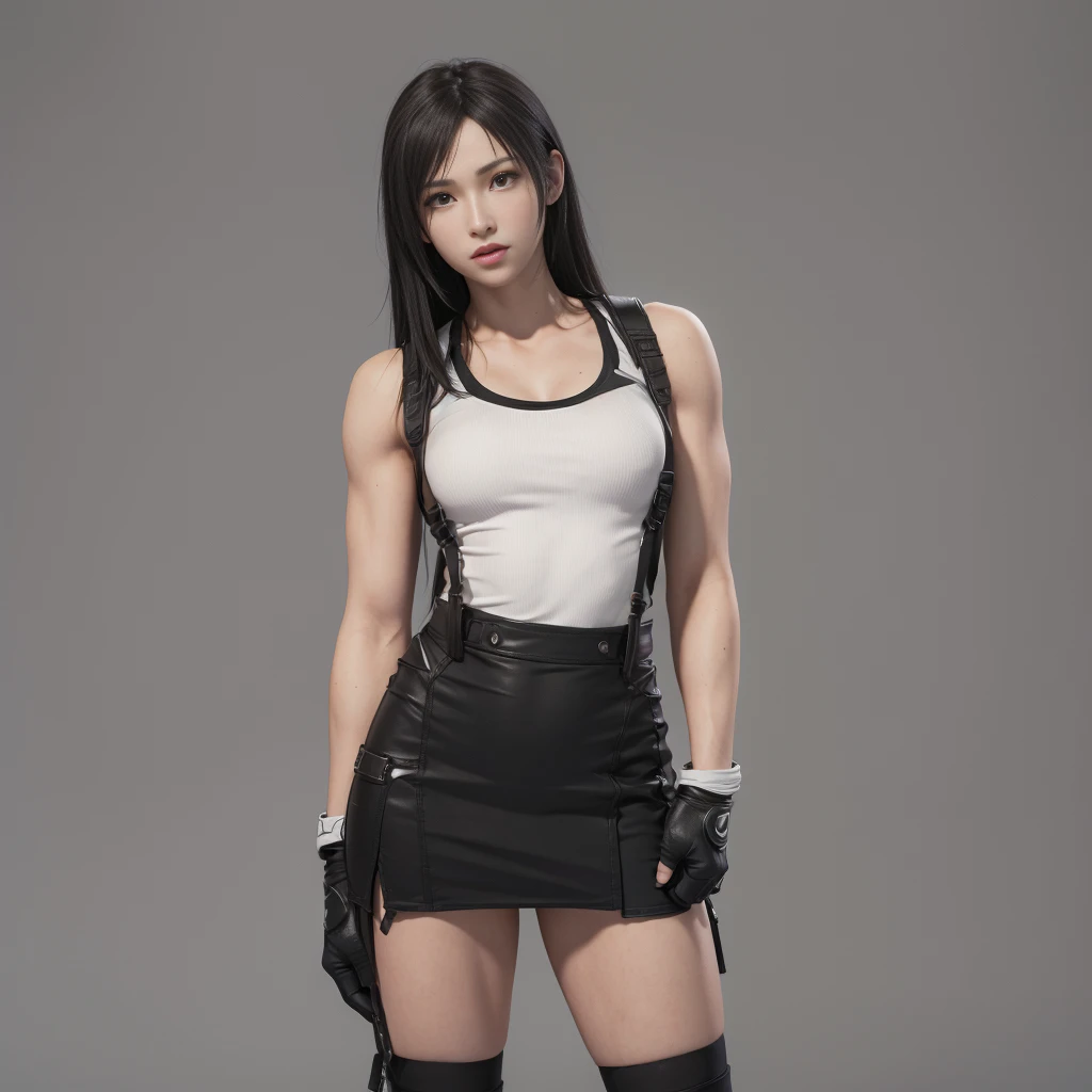(best quality,ultra-detalhado),(Realistic:1.37),Tifa Lockhart, boxing gloves, ultra realistic texture, Fit physique