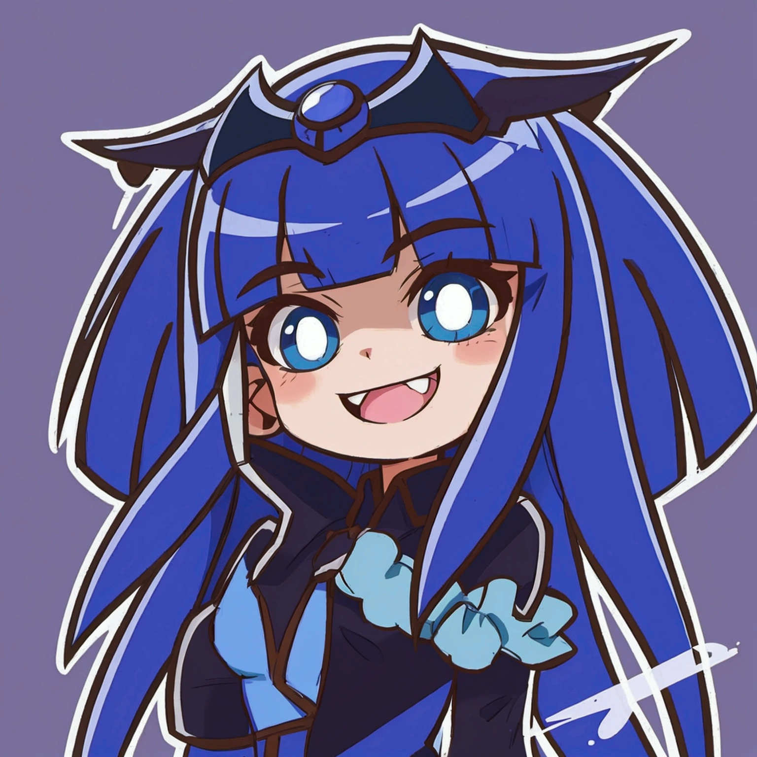 a cartoon drawing of a girl with blue hair and a helmet, anime moe artstyle, I&#39;ll do fanart too, 2D anime style, cel - shaded art style, плоская заливка anime style, anime style, [[[[grinning evilly]]]], Cellular!!!, sai drawing tool!! blue, anime style, chibi