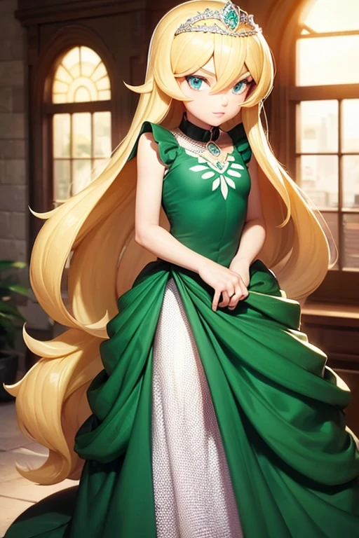 Ben 10 becomes a girl in a long blonde caboclo dress and tiara