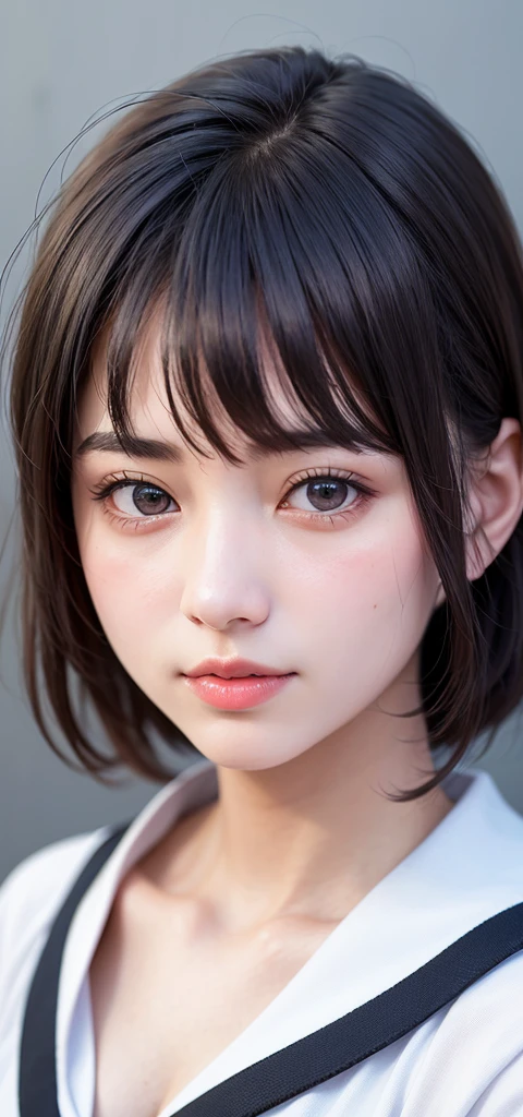 (1 nogizaka girl,15years old face,raw photo,photo realistic:1.5),(best quality, high quality,HDR, highest quality,ultra high resolution,high resolution,high res,ultra high difinition,huge file size,8K,2K wallpaper,8K wallpaper,high quality texture,amazing,an extremely delicate:1.4),one girl, Japanese famous idol,cute face,small face,absurd,ridiculous,incredibly ridiculous,blurry background,(school uniform,sailor suit,short hair,cleavage,no makeup:1.2),medium skin,beautiful skin,detailed skin,black hair,silky hair,black eyes,Japanese nose,5-fingers,(Light Particles, Lens Flare, Luminous Particles: 0.7),looking at viewer,bright lighting,professional lighting,girl