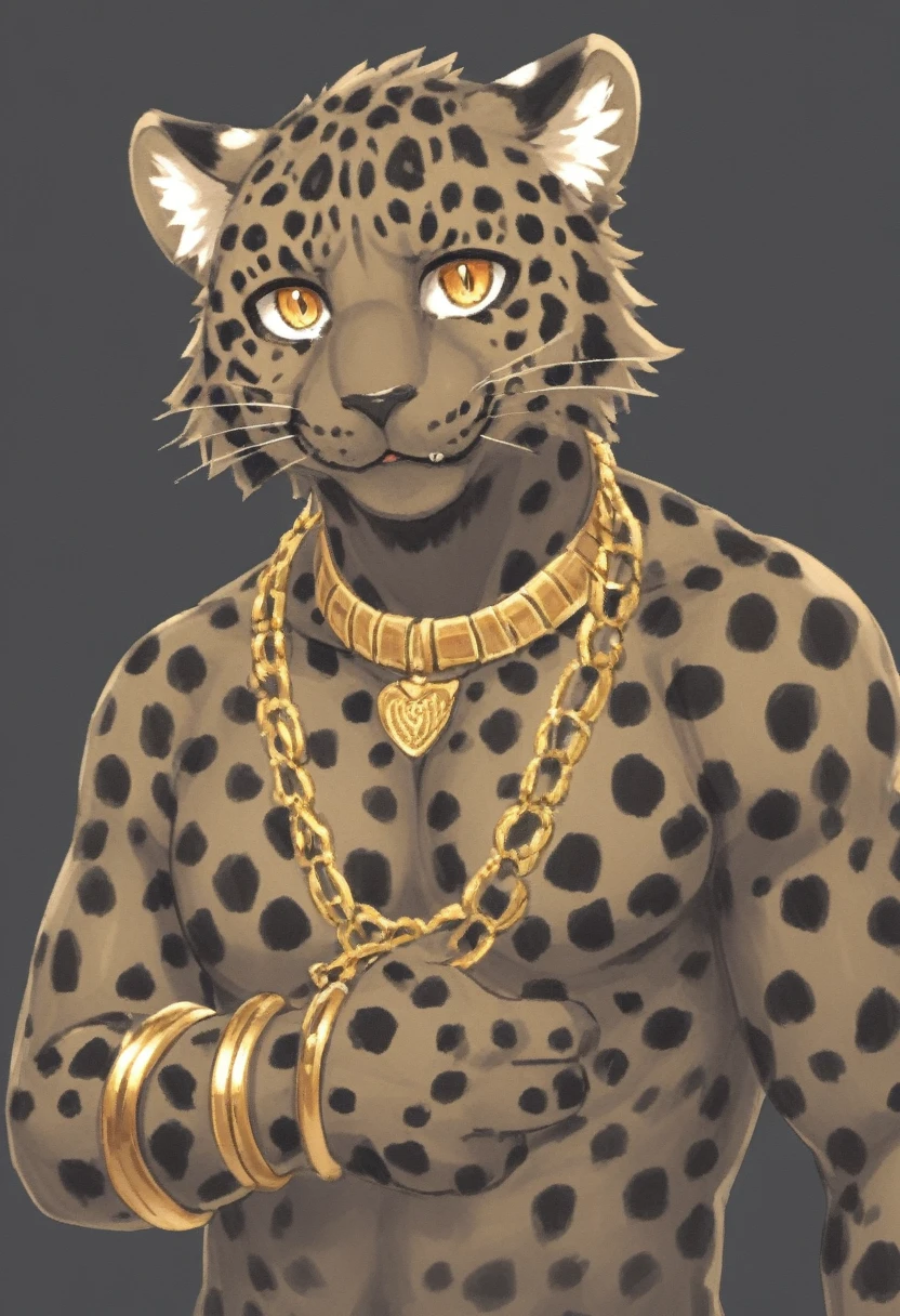 black leopard, male, kemono, trader, gold bracelet, gold necklace, fatties