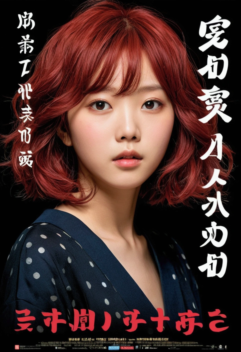 (masterpiece、top-quality、hight resolution)、 Kana Arima \(Oshinoko\), full of shyness、red hairs、Bob Hair、red blush、Wavy mouth、(((Dramatic)))、(((gritty)))、(((vehement))))The poster of the film appears as a central character。She is shy in the center of the poster、Wearing an idol costume、Has a determined look。The background is dark and rough、I feel like I'm drunk。Text is bold and eye-catching、Catchy slogans add to the overall drama and excitement。The color palette is dominated by dark colors.、Bright colors dotted、Make your poster dynamic and visually impactful、Tachi- e(magazine:1.3)、(cover-style:1.3)、Fashionable、with a vibrant、outfits、the pose、the front、colourfull、Dynamic、Background with、element、self-assured、Expressively、ngel、statement、attachment、An majestic、coiled、surroundings、Touch、The scene、Texto、covers、boldface、grab attention、Titles、lo fashion、Font、Catchy、Titles、Large、grab attention、moderno、 Trendy、concentrating、Stylish、1 girl in、a miniskirt,
