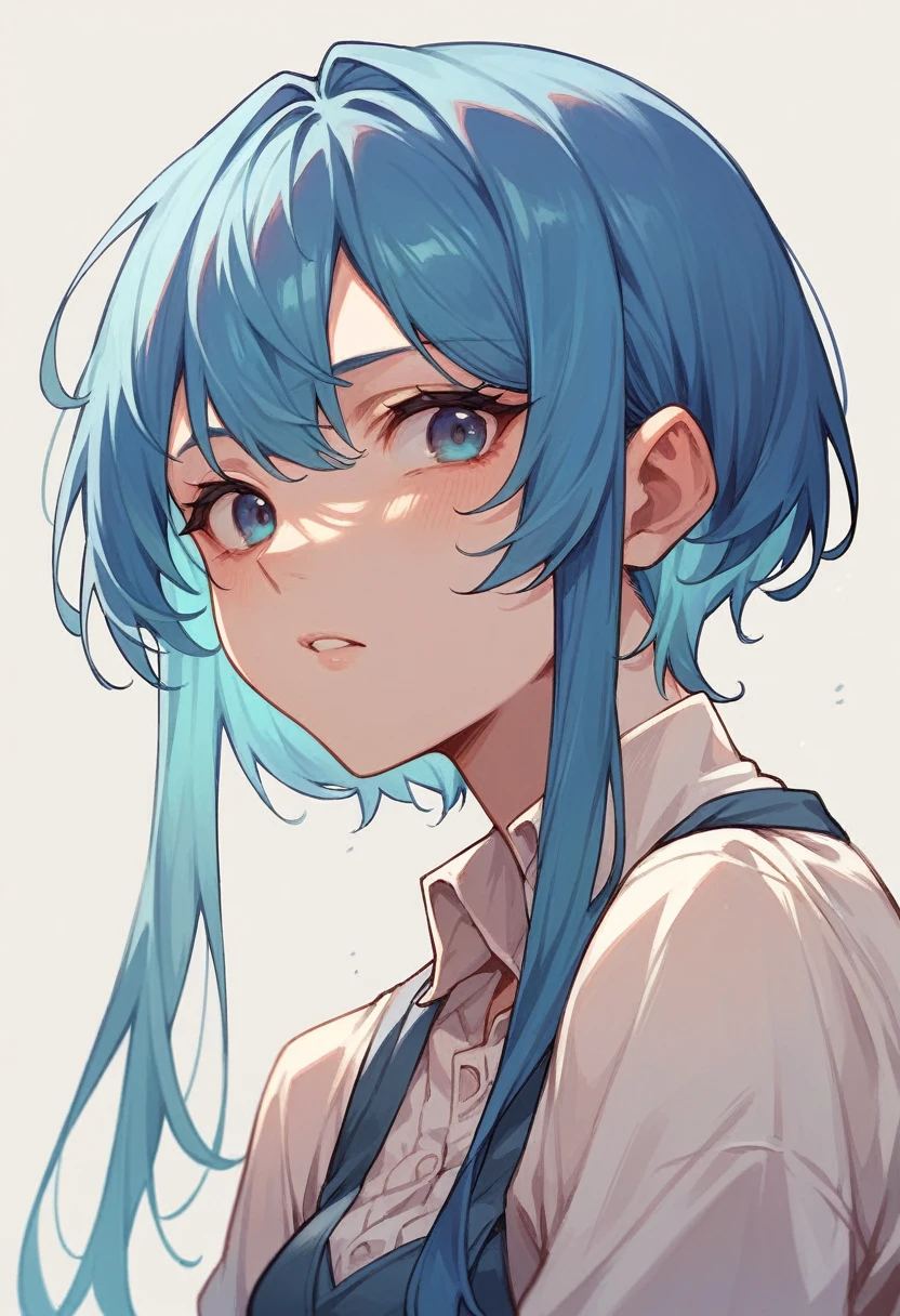 anime style,girl,straight face,front,blue hair