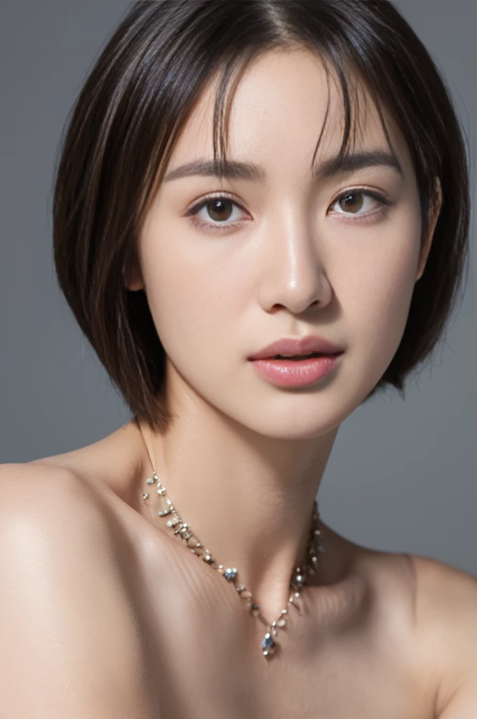 黒ワイシャツを着ている、(((Very elegant and beautiful、Perfect detail、Very detailed)))、whole body、The finest girl、The depth of the boundary is written、whole bodyが美しく細かい、Thin legs、One Girl、20-year-old、Very short hair、Spiked Hair、gray and silver hair、Beautiful and fine hair、Perfect Face、Beautiful, detailed, deep eyes、Delicate arms and hands、Pale skin、Earrings、Beautiful and gorgeous necklace、Colorful background、HD background、Blurred Background、Very delicate and beautiful、masterpiece、(((Highest quality、Very beautiful 8K CG wallpaper))、smile、黒ワイシャツ、腰までのアングル