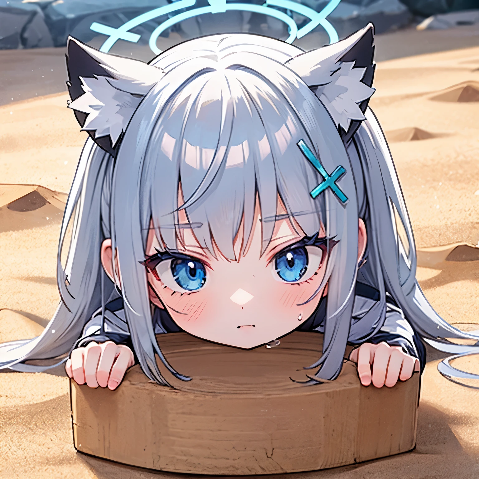 A girl，angry，Sweat dripping，Azure Files_Sand Wolf Shiroko