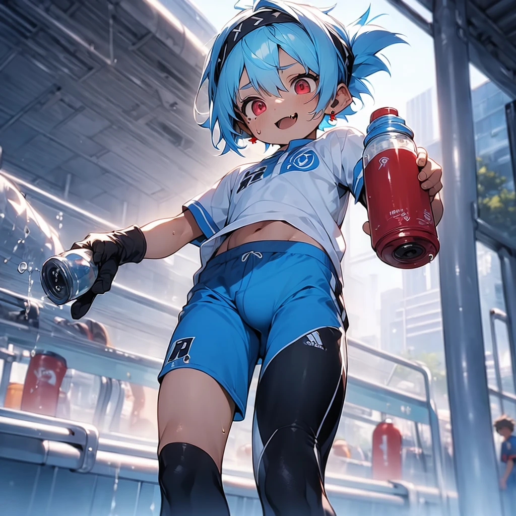 (solo:2), (boldline:-1.7), (drinking:1.3), (holding bottle:1.5), (arched back:1.1), (bubble), (standing:1.5), (((fang))), (((best finger))), BREAK (best quality:1.5), (absolutely resolution:1.5), (ultra detailed:1.5), (masterpiece:1.5), (perfect face), (detailed face), (detailed eyes), (best eyes), (cute face), (shota:2), BREAK (white soccer uniform:1.4), BREAK (blue sports pants:1.5), BREAK (black head band:1.3), (sweaty skin:1.3), (bulge:1.4), (skinny:1.3), (spiked hair), BREAK (light blue hair:1.5), (wine red eyes:1.4), (eyes with highlight:1.6), ((mole under eye)), (sweaty skin), (chuckling:1.5), ((earrings)), (shiny skin:1.3), BREAK (soccer ground:1.5), (soccer ball:1.3), (sunlight), ((wind blowing)), nipple, (abs), (groin),