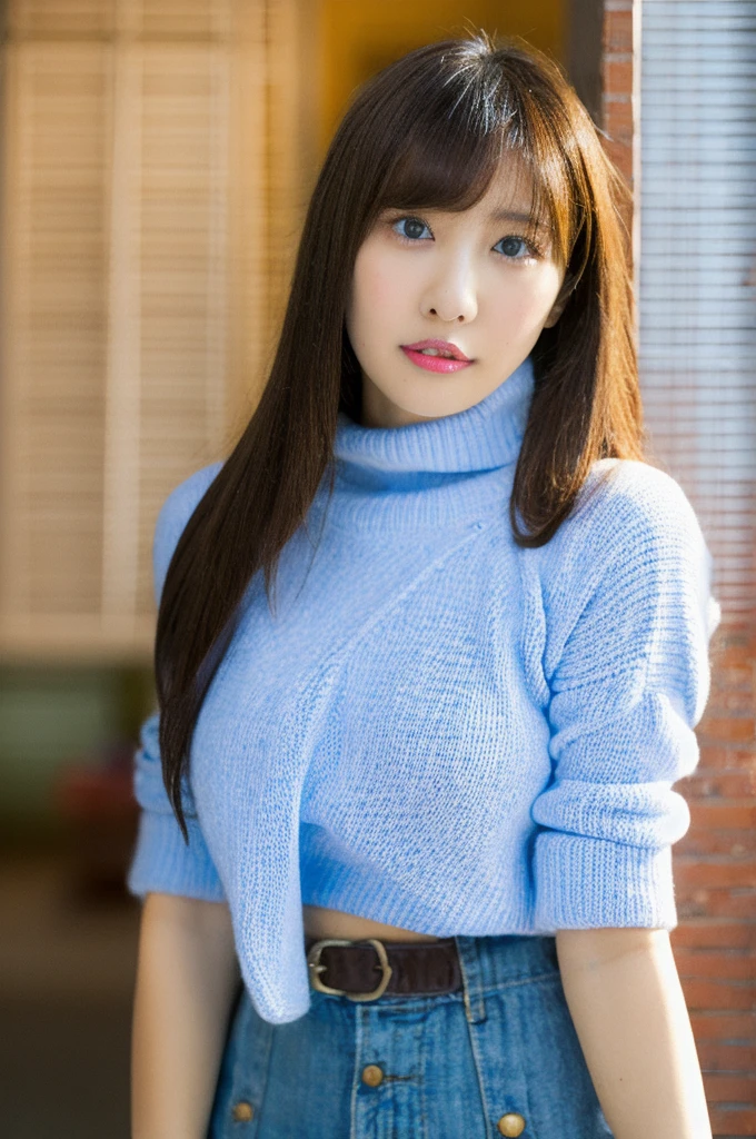 woman, Big Breasts, Redhead, blue eyes, Transparent sweater, Small chin 、Japanese