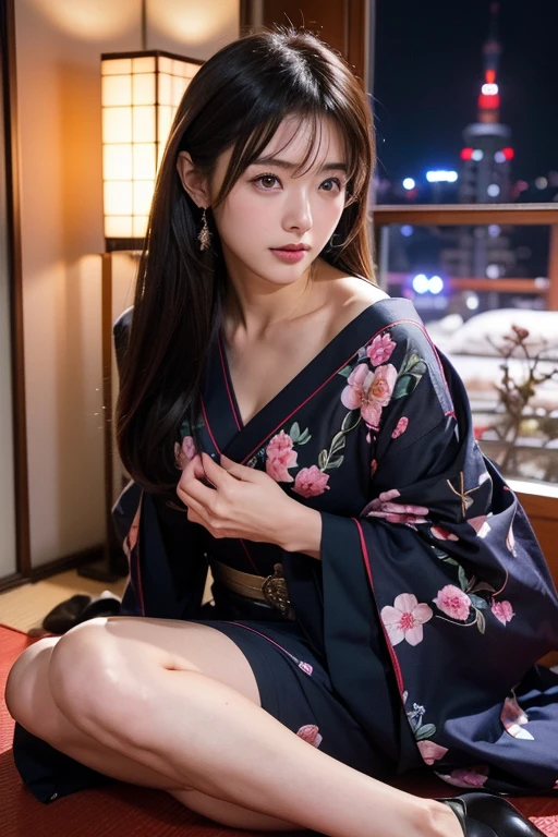 Urzan-6500-v1.1, (RAW Photos:1.2), (Realistic:1.4), (きれいな日本人woman:1.3), (Japanese actress,), (Beauty:1.3), ((night:1.5)), It's dark all around, ((womanの周りは暗くwomanに照明を当てて)), smile:1.2, (((masterpiece))), ((Highest quality)), ((Complex and detailed)), ((Surreal)), An absurd solution, 27 years old, woman, perspective, Very detailed, shape, One Girl, (Large Breasts:1.5, (Big Ass:1.4), Toned body, Small waist, Beautiful details, Long Hair, Brown eyes, (Filmed in an abandoned factory:1.2), (Japanese actress:1.3), (Wearing a sparkling red bodycon dress:1.4), (Clothing that emphasizes the lines of the body), Length is below the knee, Emphasise the cleavage, (Bring your cleavage closer:1.3), (Show your cleavage to the camera:1.5), (Body and face facing the camera:1.4), (Body and face facing forward), Body and face facing the camera, Body facing the camera, Slightly brown hair, (long hair), Detailed Background, Perfect Eyes, Captivating eyes, Shoot from the front, (Darken the red lipstick:1.3), I can see a little bit of her panties:1.1