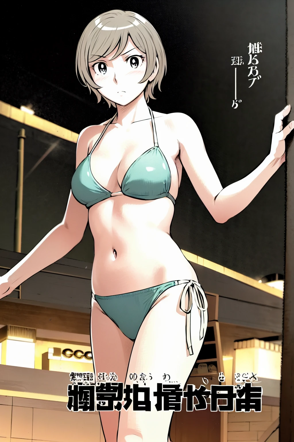 (slingshot bikini:1.2),
Blonde, (short hair:1.2),Illustration of a person、
View your viewers,, (Highest quality:1.3),One Girl, beach、Outdoor、 ground、ground、soil、blue eyeicro Bikini、(masterpiece、Highest quality)、Highest quality, Ultra-high resolution, (((masterpiece))), alone, Large breasts、One Girl, Front view、Embarrassed face、Bronze colored hair、((short hair))、Stand up straight、Cowboy Shot