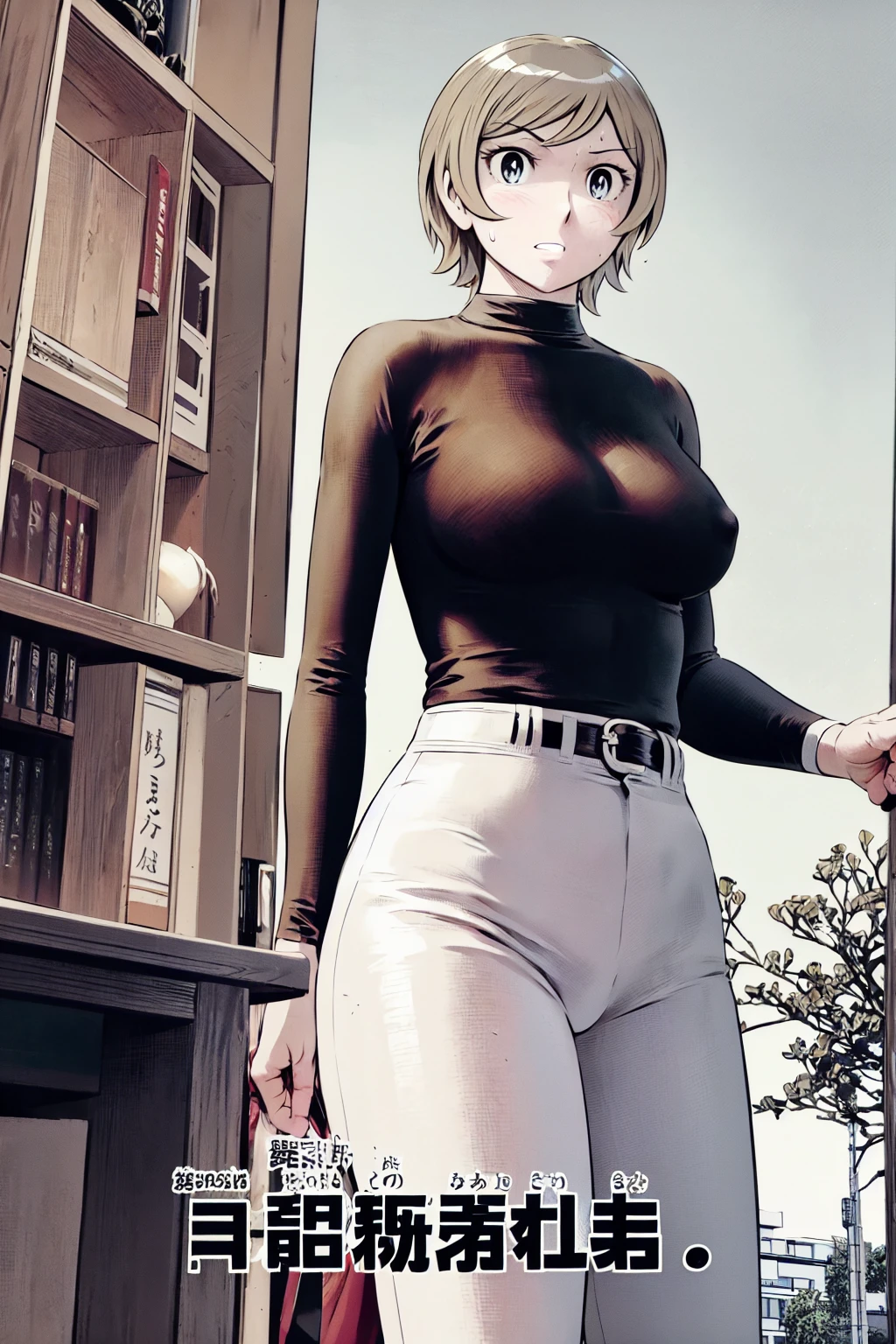 (野球uniform:1.2),
Blonde, (short hair:1.2),Long sleeve, Black Shirt, turtleneck,White trousers、uniform、Black belt、((Illustration of a person))、big 、
View your viewers,, (Highest quality:1.3),One Girl, White pants、uniform、Outdoor、baseball ground、ground、soil、blue eyes、Tight black shirt、(masterpiece、Highest quality)、Highest quality, Ultra-high resolution, (((masterpiece))), alone, Sweat、big eyes、big Breasts、Torn clothes、 fully exposed、Nipples、One Girl, Front view、Embarrassed face、Bronze colored hair、((short hair))、Stand up straight、Cowboy Shot