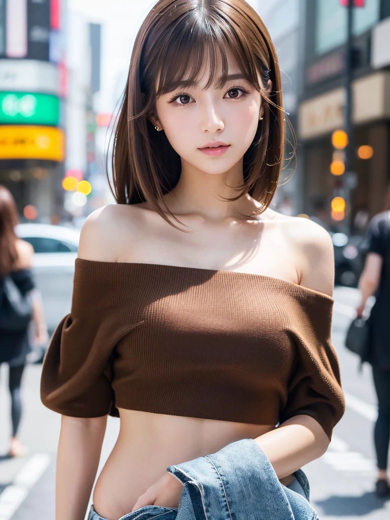 (raw shooting:1.3)、(photo realistic:1.3)、(masterpiece:1.3)、(top-quality:1.3)、ultra detailed、High resolution、(depth of fields)、(Detailed eye)、(detailed facial features)、(Detailed fingers)、(detailed clothes features)、HDR、8K、skin tightening、(shinny skin)、landscapes、majestic、1 woman、Japanese、23 years old、(dark brown hair)、(longhair)、(high pony tail:1.5)、hair blowing in wind、Looking away、(Cowboy Shot:1.3)、(Dynamic Pose)、fighting stance、fighting pose、(Happy smile)、(v-neck sweater:1.5)、pleated skirt、(very flat chest:1.5)、(very small breasts:1.5)、Shine with colored light、Ethereal lighting、forest ray light、(Daytime cityscape, bustling streets, and urban energy. Portray the vibrant charm of a lively metropolis under the sun.)、