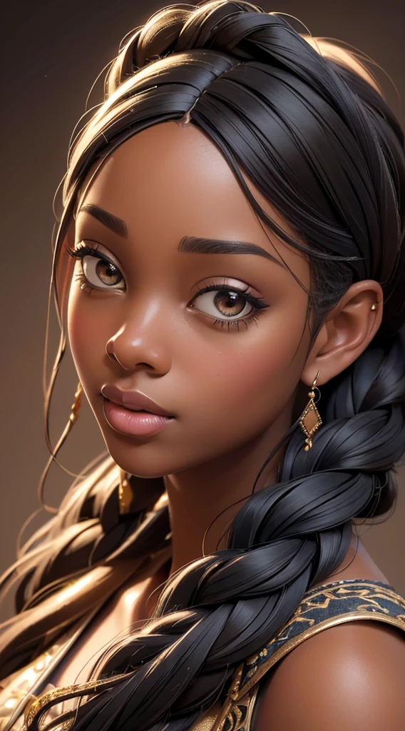 (best quality, masterpiece:1.2), realistic, detailed portrait of 1 black girl,braiding wig close up,realistic oil painting, vibrant colors, soft lighting, intricate brushstrokes, elegant pose, expressive eyes, flowing hair, delicate features.