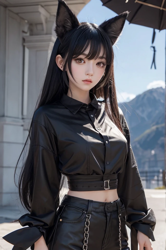 Wolf beast girl。Characterized by waist-length black hair and large ears。
