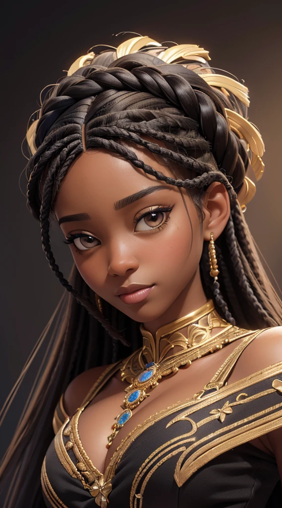 (best quality, masterpiece:1.2), realistic, detailed portrait of 1 black girl,braiding wig close up,realistic oil painting, vibrant colors, soft lighting, intricate brushstrokes, elegant pose, expressive eyes, flowing hair, delicate features.