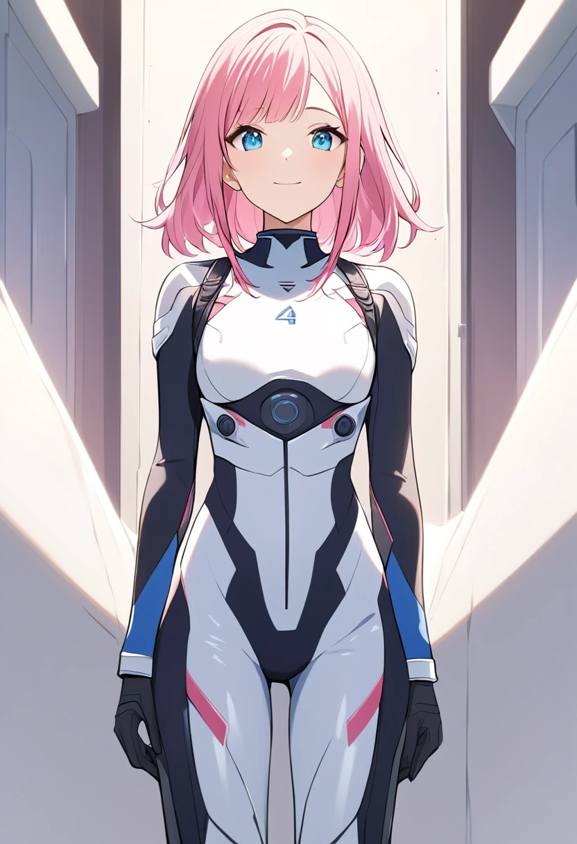 (masterpiece, top quality, very aesthetic, 4k、illustration), intricate detail, 18 years old、1girl,Standing in front of a wall、(cowboy shot)、light smile、(multicolored hair)、animated painting
Cute 、pink hair、,middle hair,sidelock ,,blue eyes、pilot suit、small breasts,Slim 、