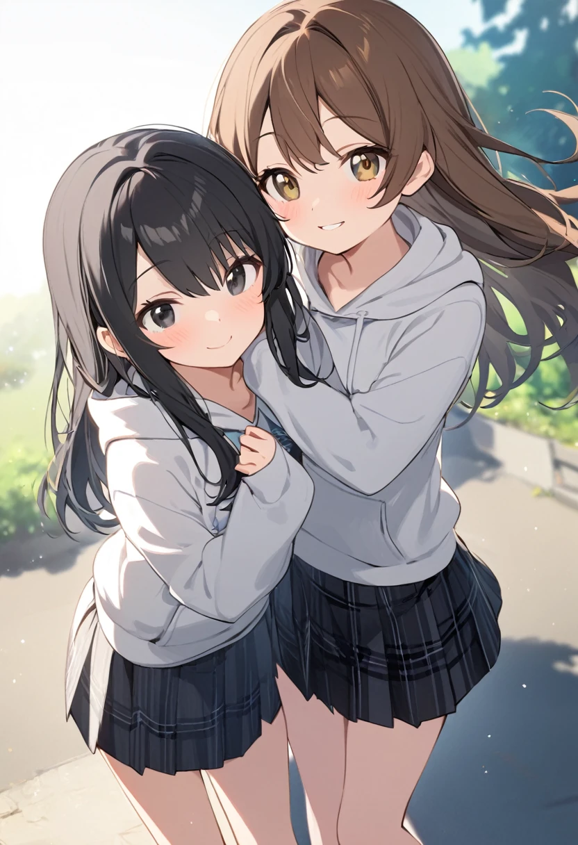 manwha style, girl, long straight brown hair, brown eyes, brown college blouse with long sleeves and underneath a white t-shirt and black bow on the neck, white background, confused look surrounded by "?¿"