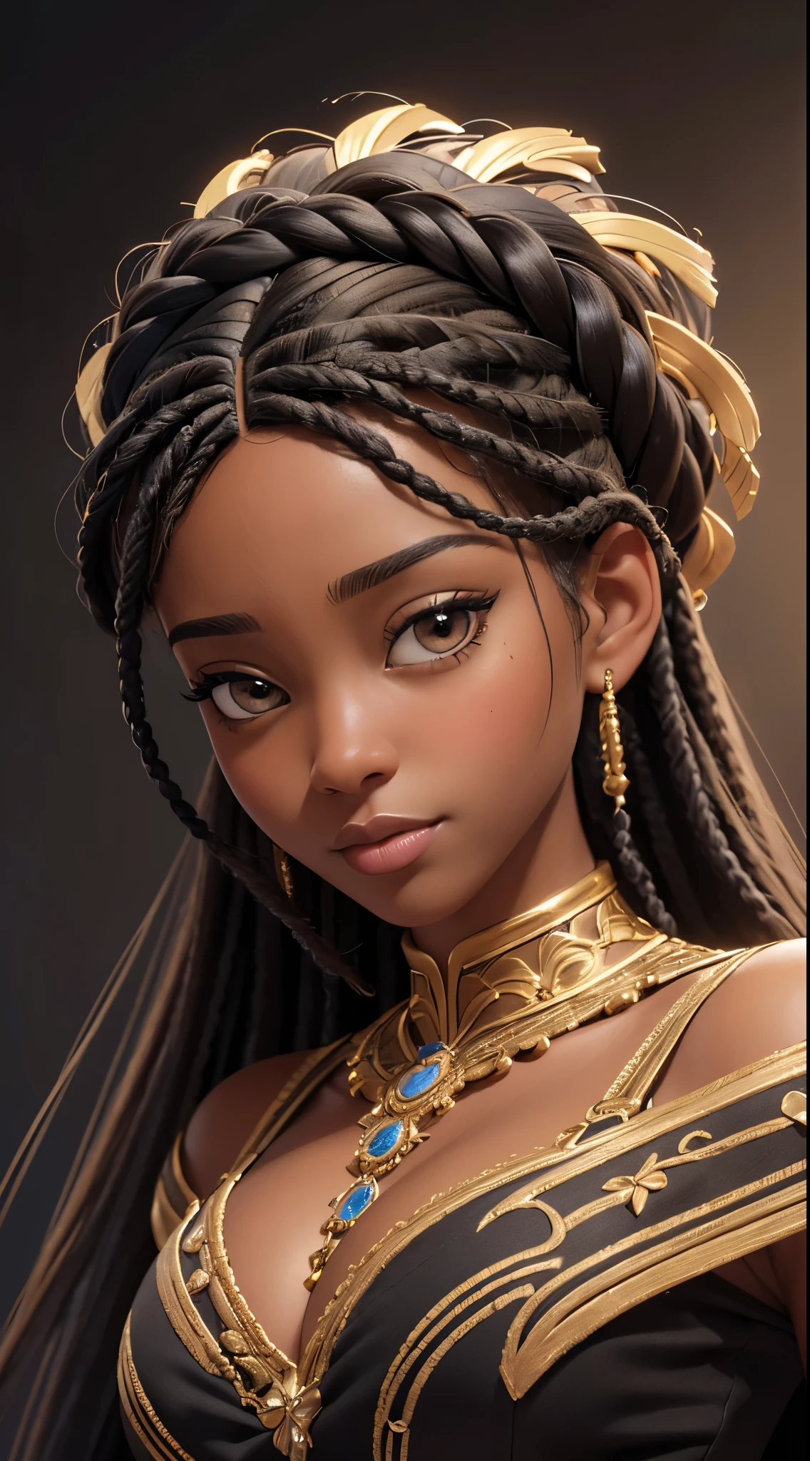 (best quality, masterpiece:1.2), realistic, detailed portrait of 1 black girl,braiding wig close up,realistic oil painting, vibrant colors, soft lighting, intricate brushstrokes, elegant pose, expressive eyes, flowing hair, delicate features.