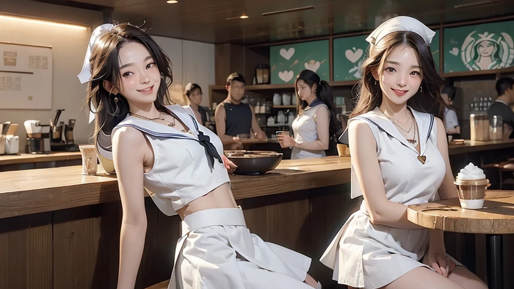(((((((((Accentuate your cleavage))))))))) ((((((((((Cheerleader, Pompom mini skirt, smile)))))))))) (((((((お洒落でcuteInside Starbucks))))))) 8K、RAW Photos、Highest quality、Very detailed、Super Resolution、Ultra HD、8K壁紙、Amazing details ((((((tennis racket)))))) (((((((Inside Starbucks)))))))、 ((((((Sit down and eat cake、Drink Starbucks coffee、smile))))))、((Heart Necklace)) Modern and sleek design:Interior design using natural materials、Many of the designs have a warm feel to them.、Made from wood and metal.。 Large windows:自然光をたっぷり取り入れるためのLarge windowsがあり、Providing a bright and open space。 Green Interior:Potted plants are strategically placed、Creates a relaxed atmosphere。 artwork:Works by local artists、Starbucks-related artworks on display。 Cozy seating:Cushioned chairs and sofas、Bar sheet etc..、Various seating options available。 Open Kitchen Area:You can see how your food and drinks are made、Providing peace of mind and transparency。 Unique lighting:Antique lamps and chandeliers、Modern lighting fixtures are used。 Pleasant background music:Relaxing music is playing、Providing a comfortable space。 wide々Tablespace:一人でもグループでも使いやすいwide々The table has。 Community Table:There is a large table where you can socialize with other guests..。 Seasonal decoration:The decor is themed according to the season..。 A design that reflects the local:The design incorporates local culture and characteristics..。 Fragrance Manufacturing:コーヒーの香りが店内にwideがり、A space that satisfies the five senses is born.。 Conversation with a barista:フレンドリーなConversation with a baristaが楽しめるカウンターエリアがあります。 8K、RAW Photos、Highest quality、masterpiece:1.2、Very detailed、Super Resolution、Ultra HD、8K壁紙、Amazing details、Realistic:1.4、Have fun on the water、Full Body Shot、Full body photo、High-resolution RAW color photos、Professional photos、A scene full of emotion、Very detailed and beautiful、Ultra HD、8K壁紙、Amazing details、Huge file sizes、Very detailed美しい女の子、Very detailed顔 Very detailed目、Extremely realistic skin、 Very detailed指, Very detailed鼻, Very detailed口, Perfect Anatomy, Very detailed背景, Very elaborate clothing, Teen, cute女の子, Famous idols of Japan, cute, Realistic body, thin, White skin, Glowing Skin, The body is slim, Realistic Face, Delicate eyes, double eyelid,