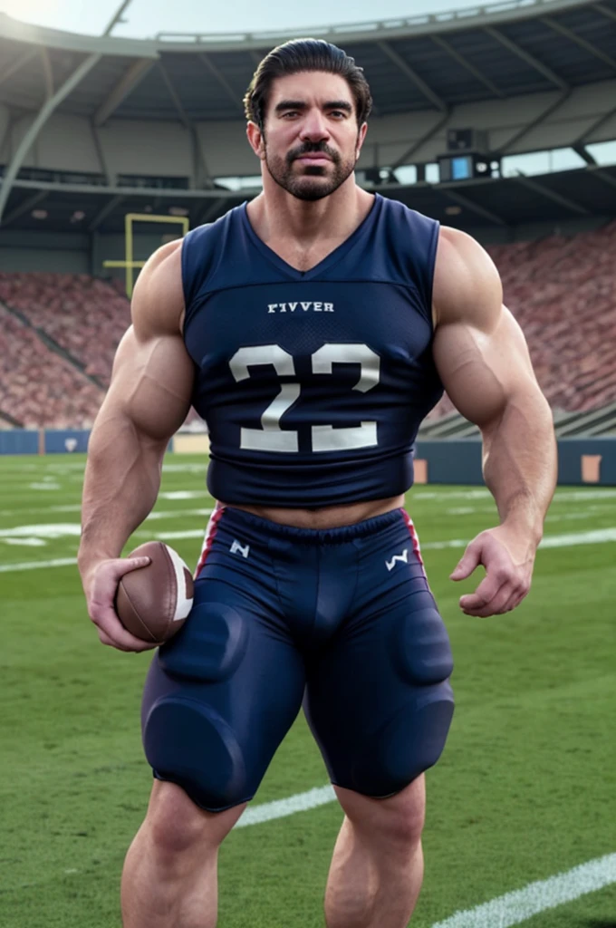 Zangief araffe man with purple shirt and tight blue pants with a large messy volume with obvious veins , with beard, Very beauthful. big muscles, big muscles, extremamente brawny, wearing purple undershirt, huge muscles, exaggeratedly large physique, big muscles, strong and imposing, huge muscles, muito brawny, huge shiny muscles, muito brawny, brawny, exaggerated muscular physique, big muscle, big biceps