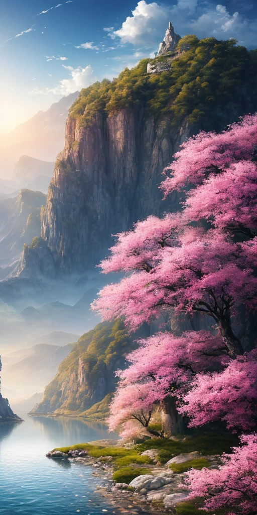 masterpiece, 最high quality, high quality, Very detailed Cg Unity 8K wallpaper, landscape, outside,Fleur, cloud, Tag, no one〜do not have, Mont, landscape, water, wood, Yuki, cascade, Cliff, nature, lake, river, slice,Award-winning photo, Bokeh, Depth of written boundary, High resolution, Floral, Color Difference ,Photorealistic,Very detailed, artステーションのトレンド, Trends of C Consil, Complex, High detail, dramatic, art:Mid Journey
