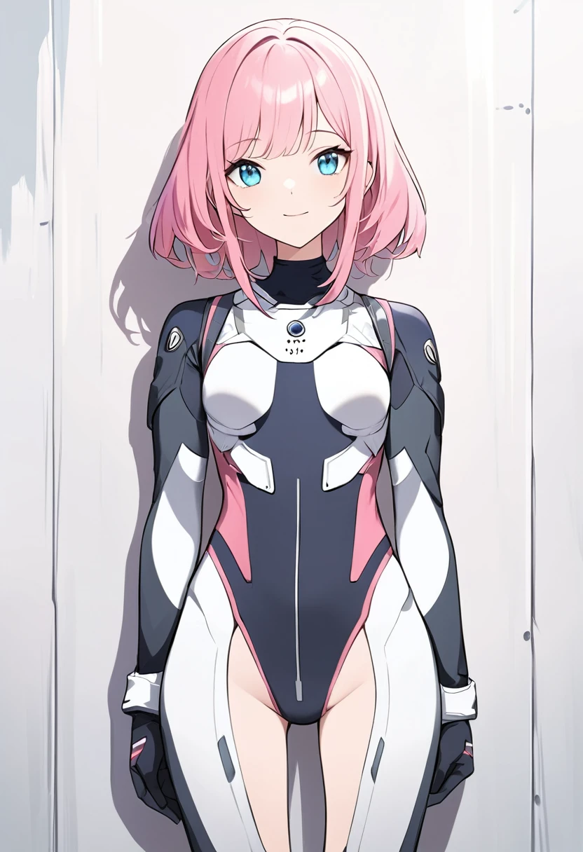 (masterpiece, top quality, very aesthetic, 4k、illustration), intricate detail, 1girl,leaning against a wall、(cowboy shot)、light smile、()、animated painting
Cute 、pink hair、twintails,middle hair,sidelock ,high ,blue eyes、pilot suit、small breasts,Slim 、