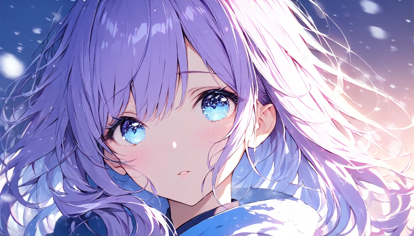 (masterpiece、8K、Highest quality)、(Soft Light:1.3), Detailed face, Beautiful Eyes,spring、(Support Hair)、Light purple hair、Multi-colored hair、Bright Blue Eyes、Sakura Snowstorm
