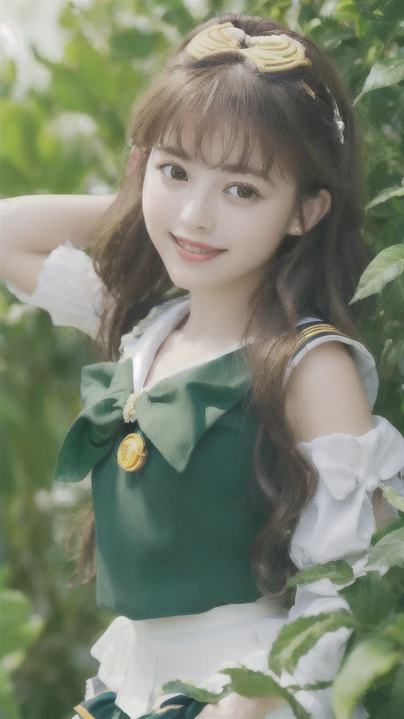 (Highly Detailed CG Unity 8K Wallpaper, masterpiece, Highest quality), (Exquisite lighting and shadows, A very dramatic picture, Cinema Lens Effects), (Sailor Moon: 1.4), Delicate facial features, Cute Smile, Star Eyes, ((Dark green hair)), Tight Top, White gloves, mini skirt, Dynamic pose, lying in the garden), (Blooming garden background) (Amazing details, Excellent lighting, Wide-angle), (Excellent rendering, I&#39;m so proud of my species),swimwear